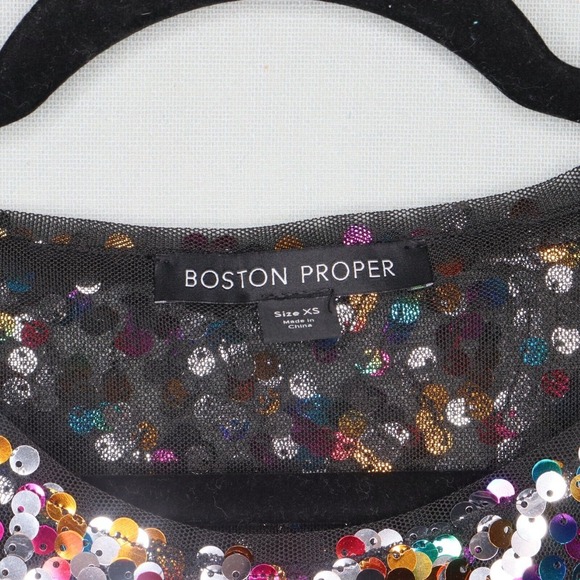 Boston Proper Womens Sz XS Long Sleeve Top Multi-Color Sequin Cold Shoulder NWT - Picture 2 of 6